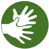 This pictogram shows two hands and stands in the project for needs of deaf people. It symbolises sign language.